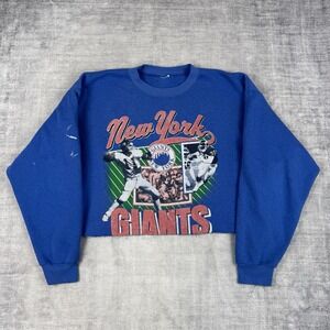 New York Giants Sweatshirt Woman's XL Blue 90s NFL Salem Sportswear Cropped Boxy